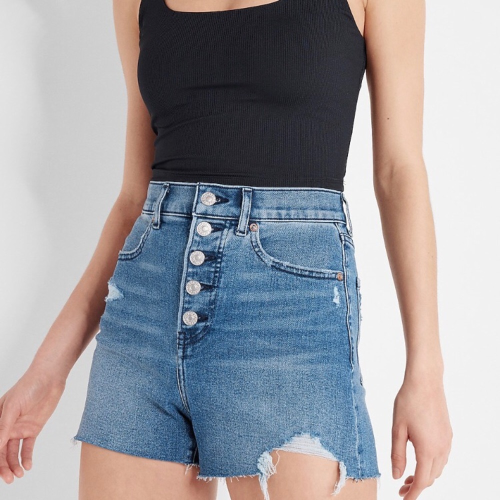 Express Conscious Edit Super High Waisted Medium Wash Mom Jean Shorts Size 0